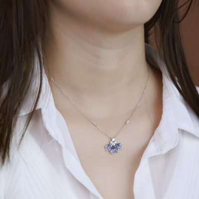 Dây Chuyền Bạc Nữ đính đá CZ Hoa Diên Vĩ Iris LILI 181378 2
