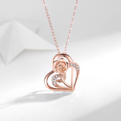Dây Chuyền Bạc Nữ đính đá CZ Hoa Hồng Tình Yêu Athena LILI 181123 1