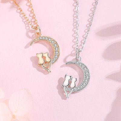 Dây Chuyền Bạc Nữ đính đá CZ Mèo Mặt Trăng Millie LILI 181103 1
