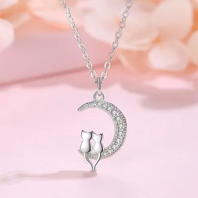 Dây Chuyền Bạc Nữ đính đá CZ Mèo Mặt Trăng Millie LILI 181103 2