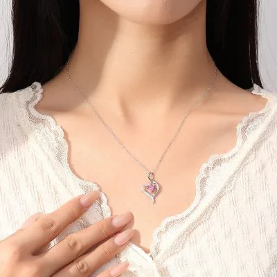 Dây Chuyền Bạc Nữ đính đá CZ Trái Tim Cách điệu Esther LILI 181296 6