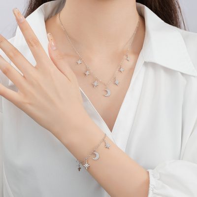 Dây Chuyền Bạc Nữ đính đá CZ Trăng Và Sao Audrey LILI 181400 2