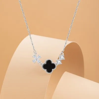 Dây Chuyền Bạc Nữ đính đá Mã Não Hình Cỏ 4 Lá Serenity LILI 181223 2