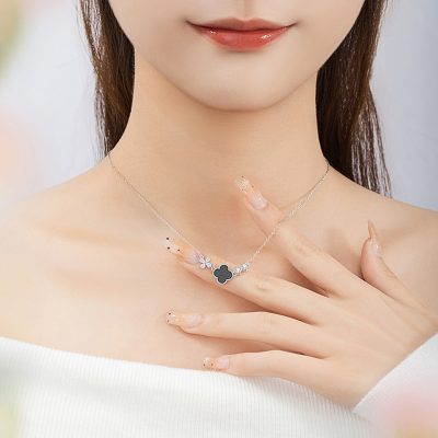 Dây Chuyền Bạc Nữ đính đá Mã Não Hình Cỏ 4 Lá Serenity LILI 181223 5