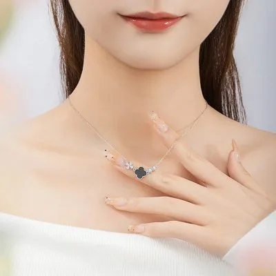 Dây Chuyền Bạc Nữ đính đá Mã Não Hình Cỏ 4 Lá Serenity LILI 181223 5
