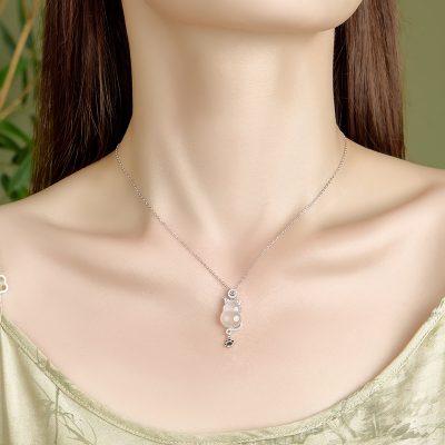 Dây Chuyền Bạc Nữ đính đá Mã Não Mèo May Mắn Skylar LILI 181321 1