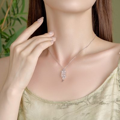 Dây Chuyền Bạc Nữ đính đá Mã Não Mèo May Mắn Skylar LILI 181321 3