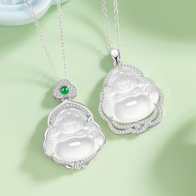 Dây Chuyền Bạc Nữ đính đá Mã Não Phật Di Lặc Margot LILI 181285 1