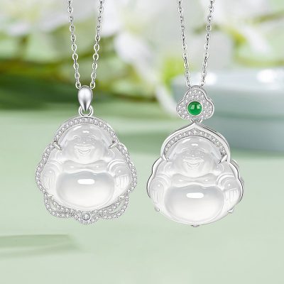 Dây Chuyền Bạc Nữ đính đá Mã Não Phật Di Lặc Margot LILI 181285 5