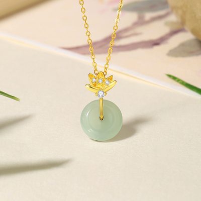 Dây Chuyền Bạc Nữ đính Ngọc Bích Hetian đồng điếu Hoa Sen Maya LILI 181004 1
