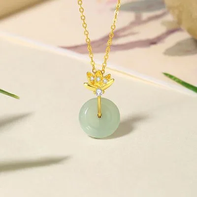 Dây Chuyền Bạc Nữ đính Ngọc Bích Hetian đồng điếu Hoa Sen Maya LILI 181004 1