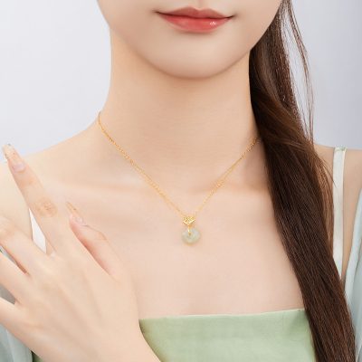 Dây Chuyền Bạc Nữ đính Ngọc Bích Hetian đồng điếu Hoa Sen Maya LILI 181004 2