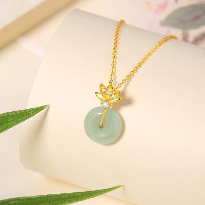 Dây Chuyền Bạc Nữ đính Ngọc Bích Hetian đồng điếu Hoa Sen Maya LILI 181004 3