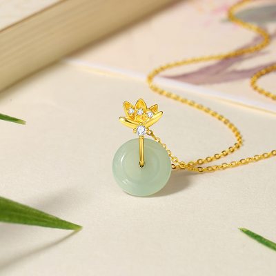 Dây Chuyền Bạc Nữ đính Ngọc Bích Hetian đồng điếu Hoa Sen Maya LILI 181004 4