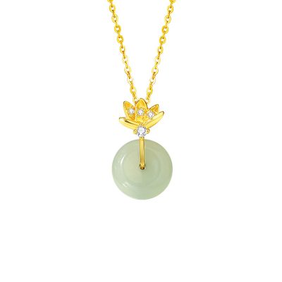 Dây Chuyền Bạc Nữ đính Ngọc Bích Hetian đồng điếu Hoa Sen Maya LILI 181004 5
