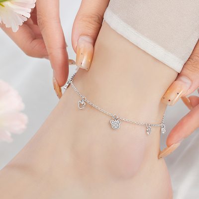 Lắc Chân Bạc Nữ đính đá CZ Gấu Dễ Thương Ailany LILI 180260 2