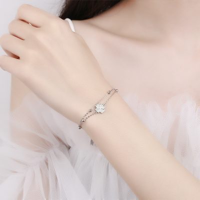 Lắc Tay Bạc Nữ đính đá CZ Cỏ 4 Lá May Mắn Kailany LILI 180579 1