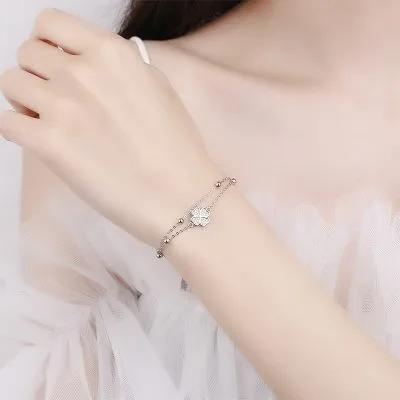 Lắc Tay Bạc Nữ đính đá CZ Cỏ 4 Lá May Mắn Kailany LILI 180579 1