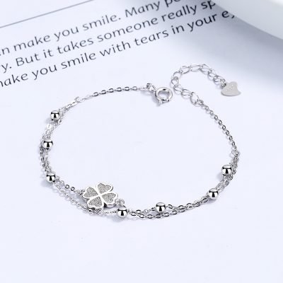 Lắc Tay Bạc Nữ đính đá CZ Cỏ 4 Lá May Mắn Kailany LILI 180579 2