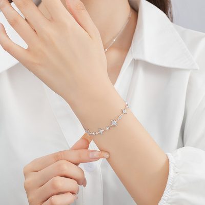 Lắc Tay Bạc Nữ đính đá CZ Hình ánh Sao Lấp Lánh Starry LILI 180563 2