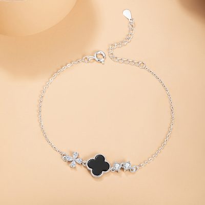 Lắc Tay Bạc Nữ đính đá CZ Hình Cỏ 4 Lá Yusra LILI 180508 2