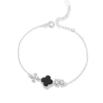 Lắc Tay Bạc Nữ đính đá CZ Hình Cỏ 4 Lá Yusra LILI 180508 4