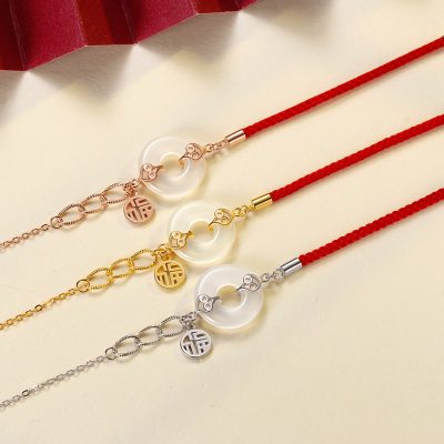 Lắc Tay Bạc Nữ Dây Chỉ đỏ đính đá Chalcedony đồng điếu May Mắn Erastus LILI 397144 20