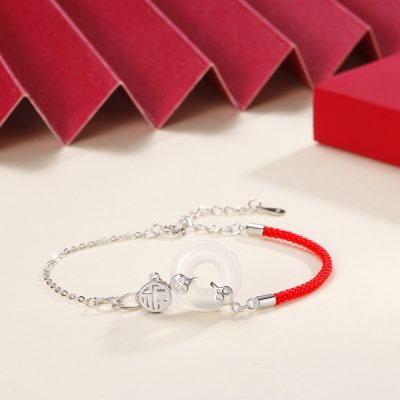 Lắc Tay Bạc Nữ Dây Chỉ đỏ đính đá Chalcedony đồng điếu May Mắn Erastus LILI 397144 21