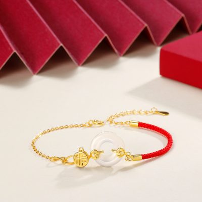 Lắc Tay Bạc Nữ Dây Chỉ đỏ đính đá Chalcedony đồng điếu May Mắn Erastus LILI 397144 22