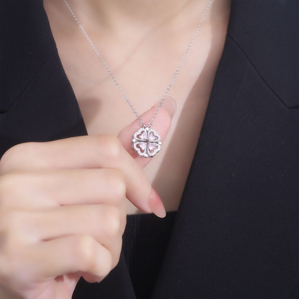 Dây Chuyền Bạc Nữ đính đá CZ Hình Trái Tim Cỏ 4 Lá Zoya LILI 098202