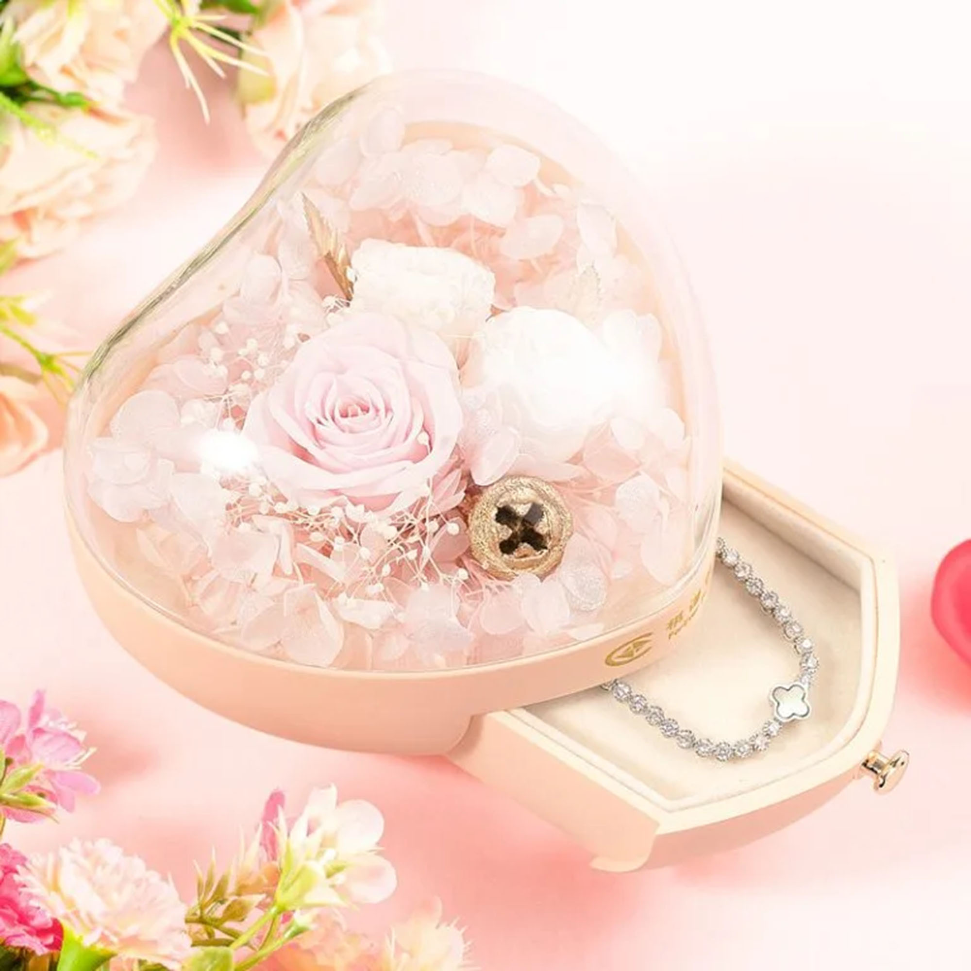 Hộp Quà Tặng Đựng Trang Sức Trái Tim Hoa Hồng Sáp Nelson LILI 107936