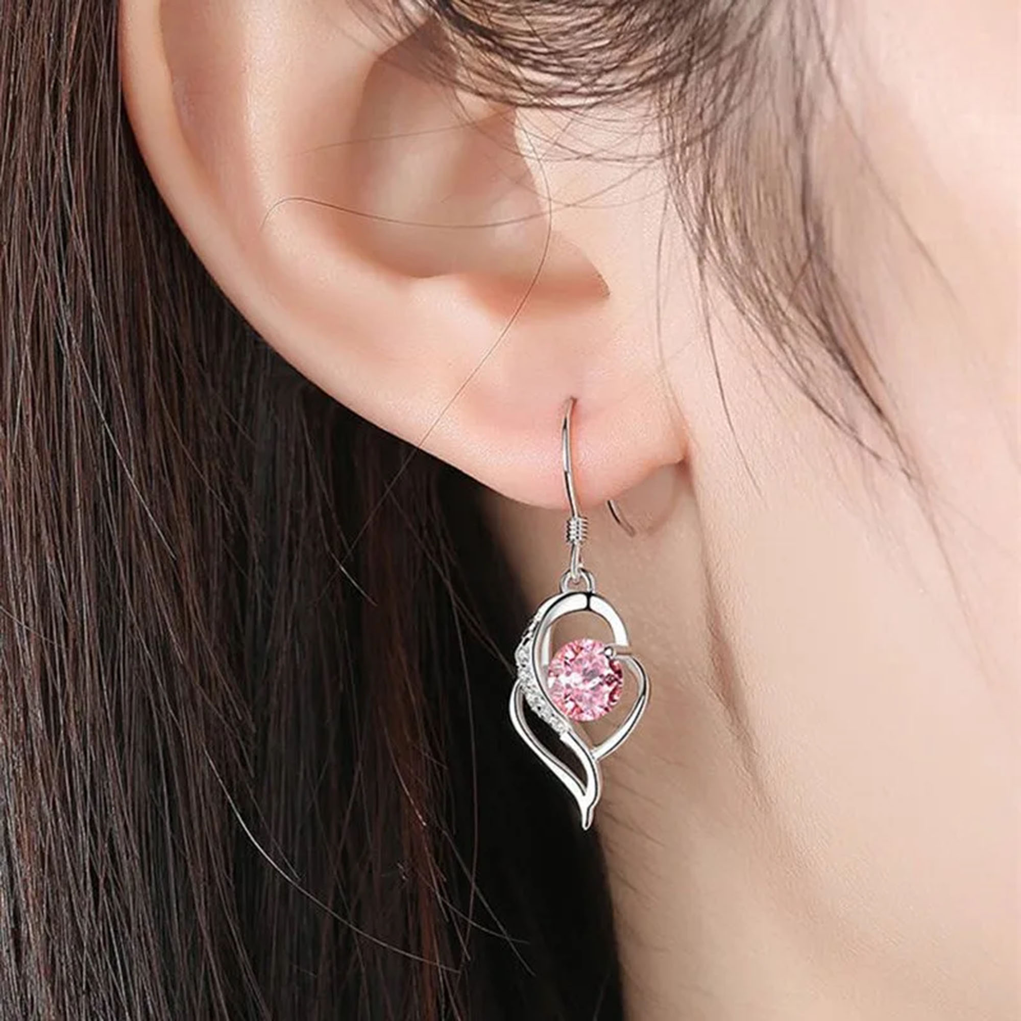 Bông Tai Bạc Ý S925 Nữ Mạ Bạch Kim đính đá CZ Hình Trái Tim LILI 991582