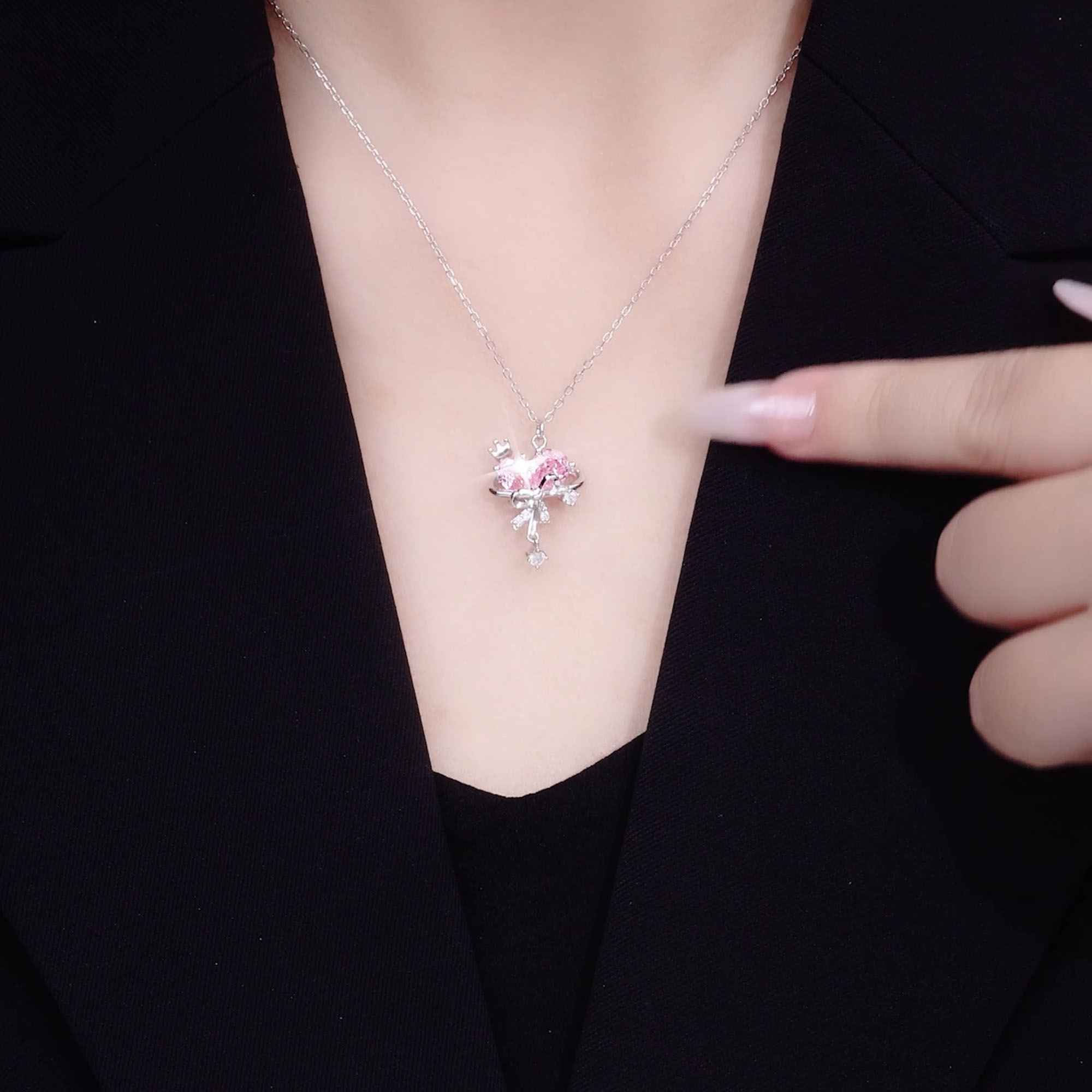 Dây Chuyền Bạc Nữ đính đá CZ Trái Tim Vương Miện Marilyn LILI 105338