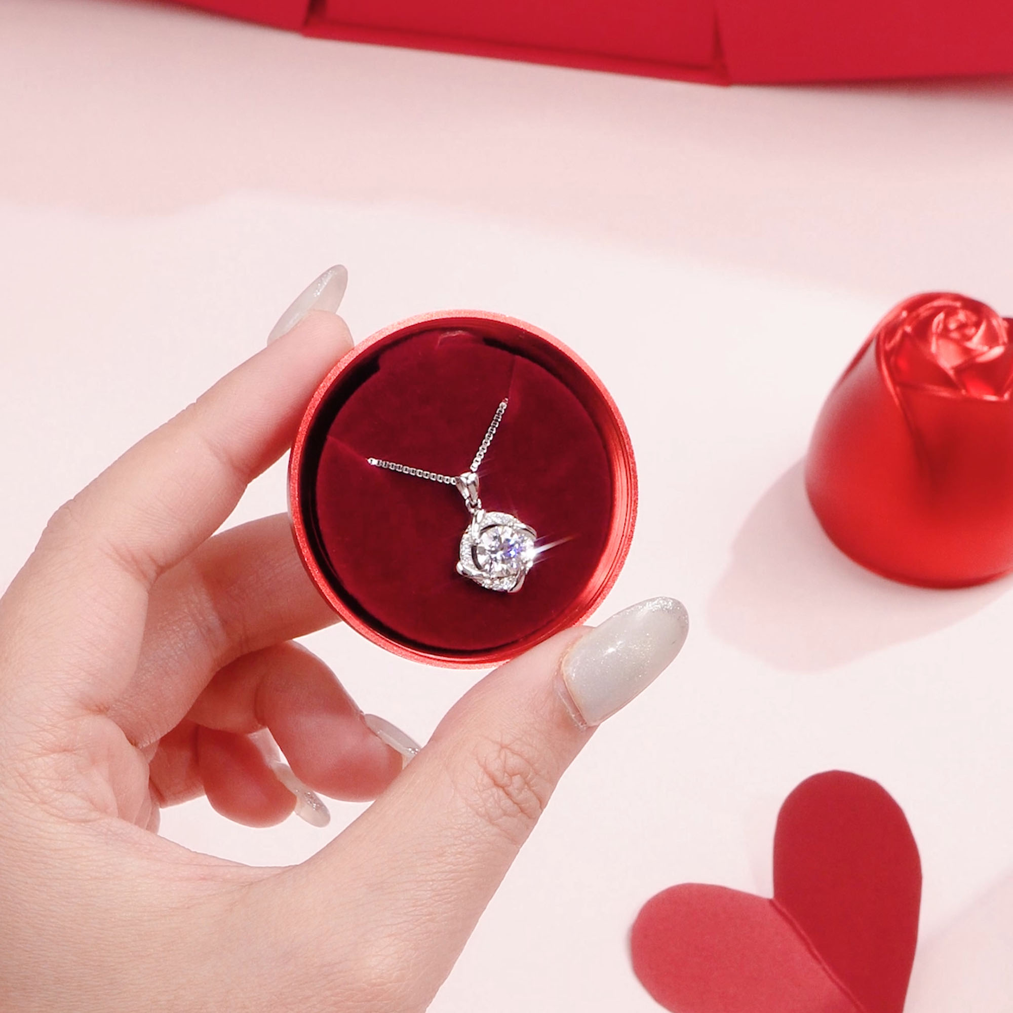 Dây Chuyền Bạc Nữ Kim Cương Moissanite Tròn Cách điệu LILI 413898