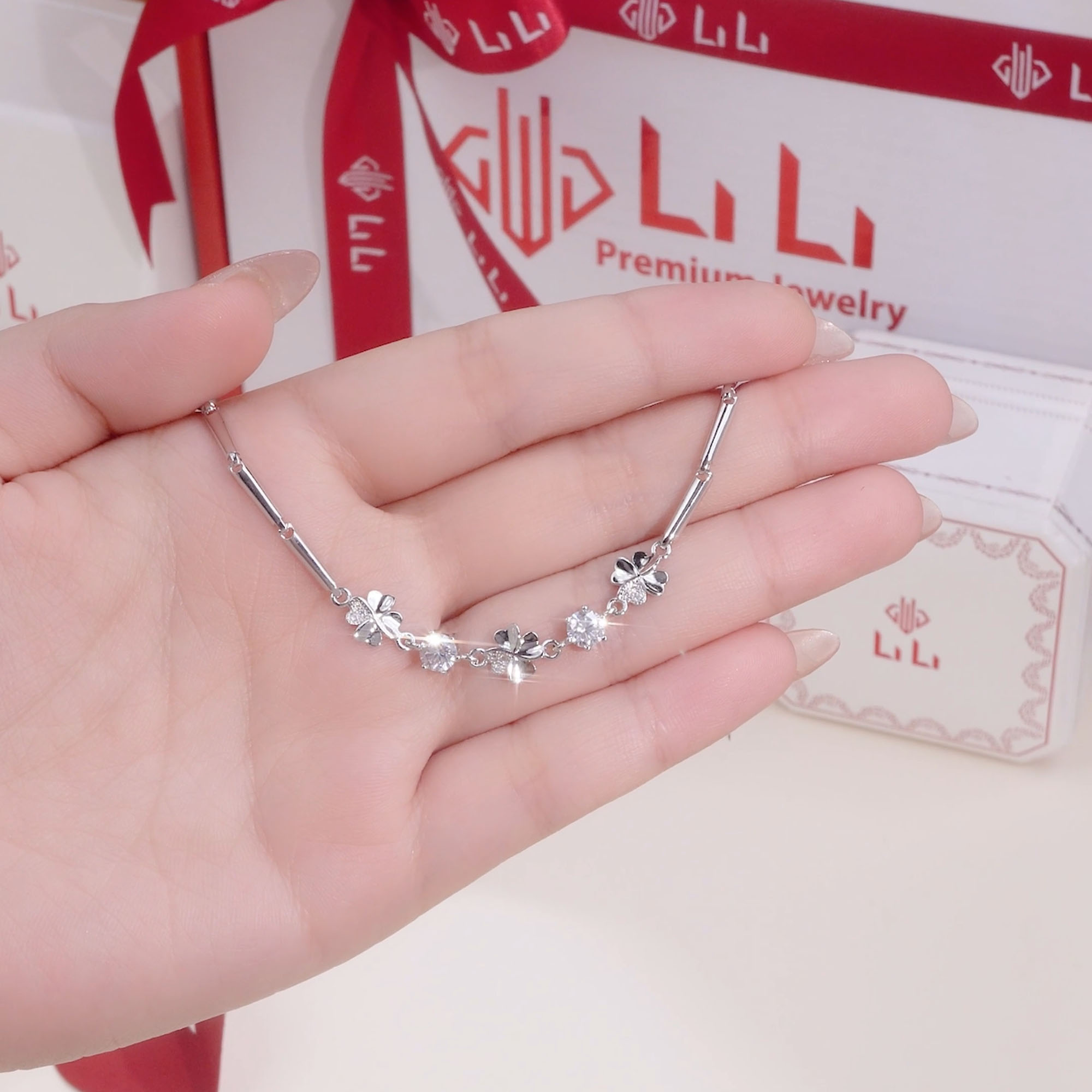 Lắc Tay Bạc Ta S999 Nữ Cỏ 4 Lá Cách điệu đẹp LILI 661577