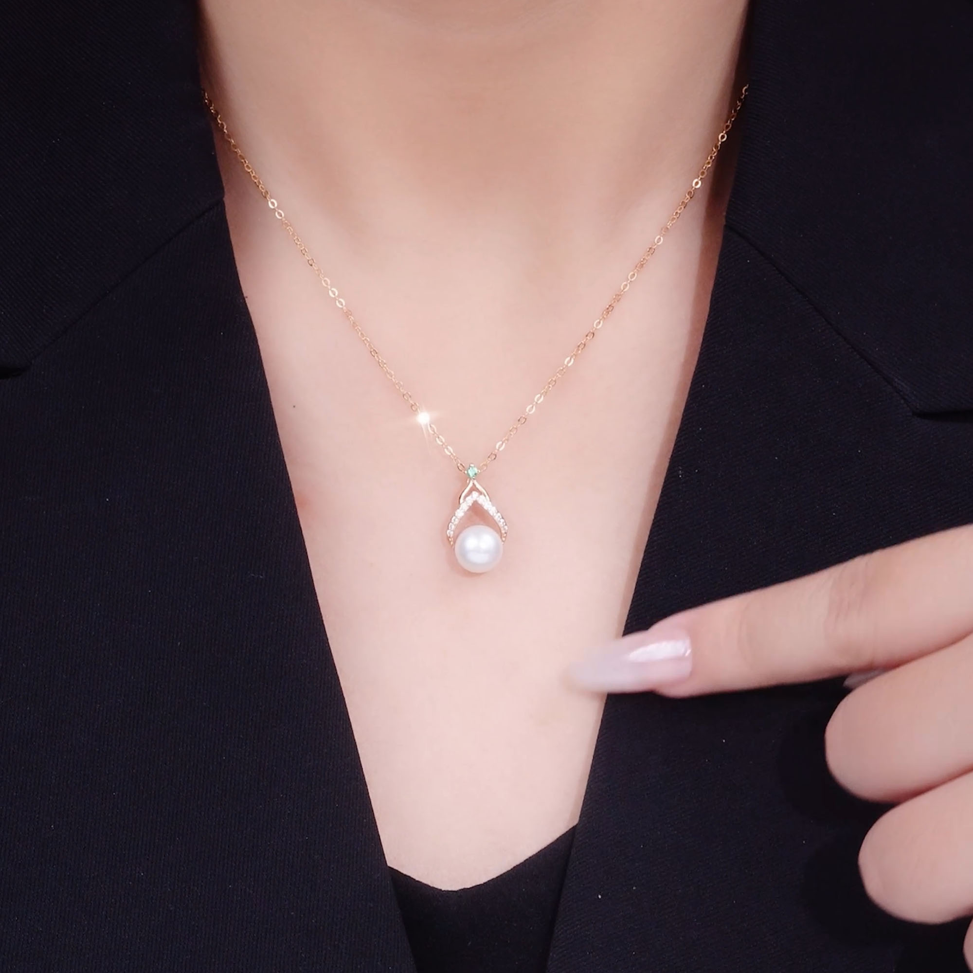 Dây Chuyền Bạc Nữ đính đá CZ, Ngọc Trai Hình Giọt Nước Bria LILI 097809