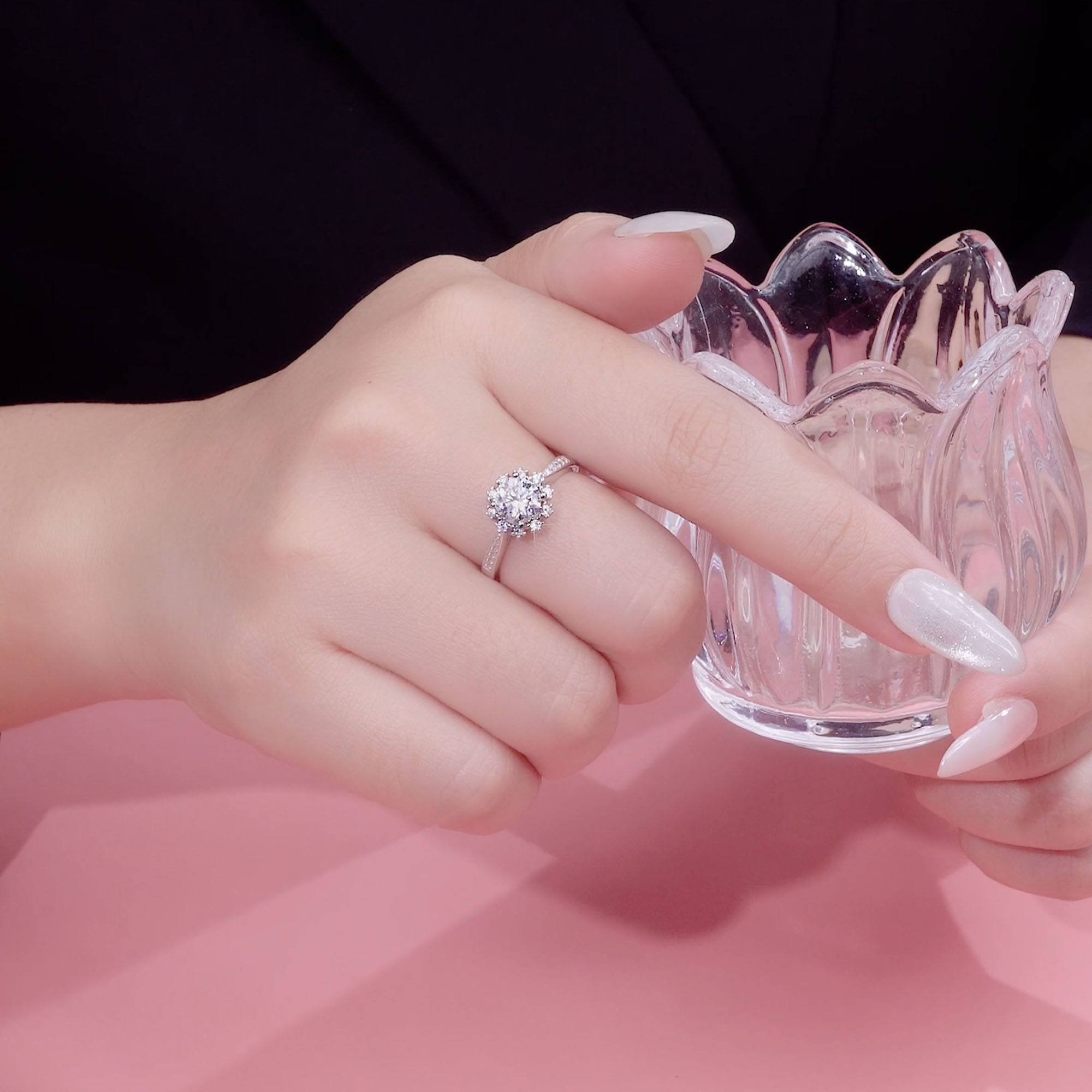 Nhẫn Bạc Nữ đính Kim Cương Moissanite Hình Bông Hoa Tuyết Ethelbert LILI 423452