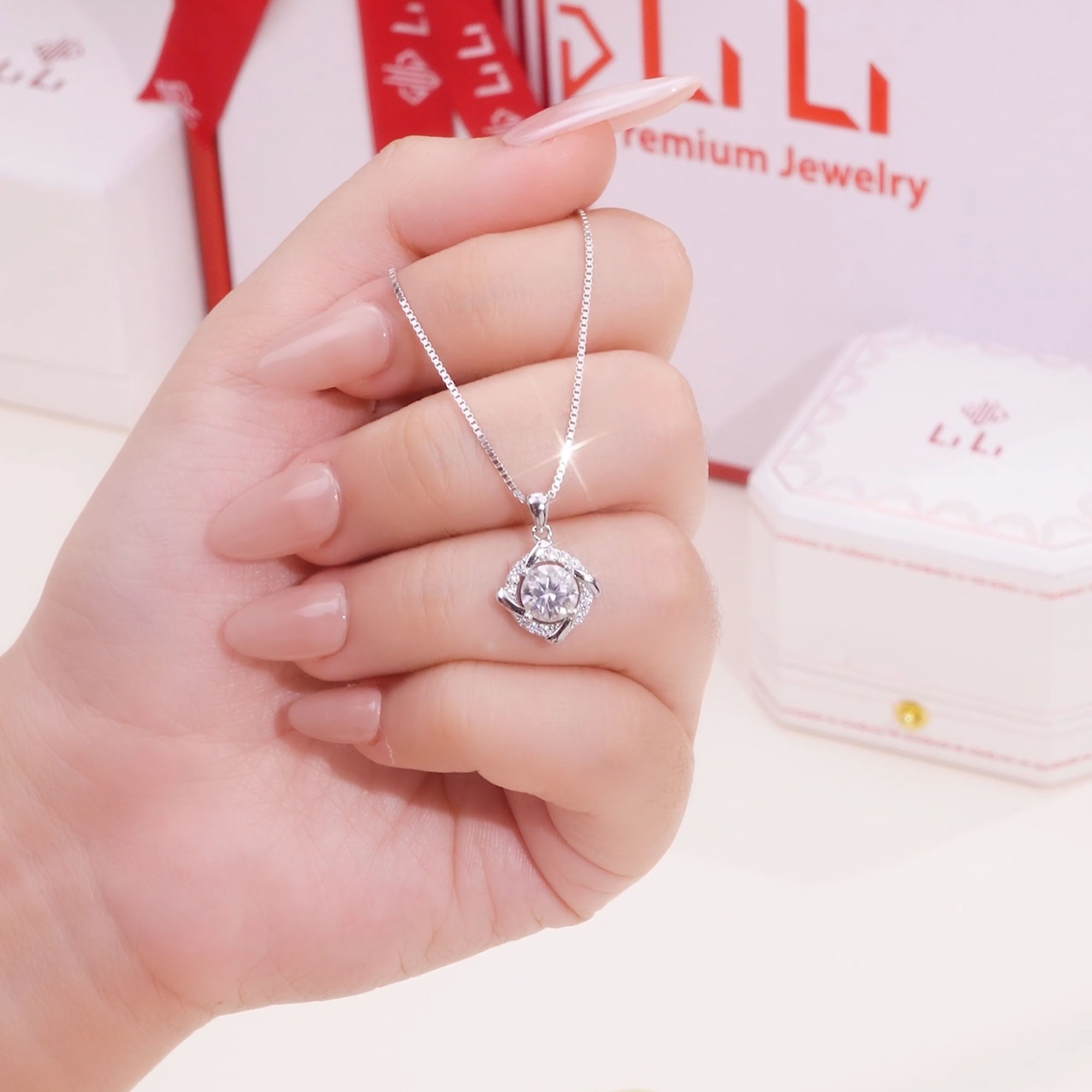 Dây Chuyền Bạc đính Moissanite Tròn Cách điệu LILI 413898